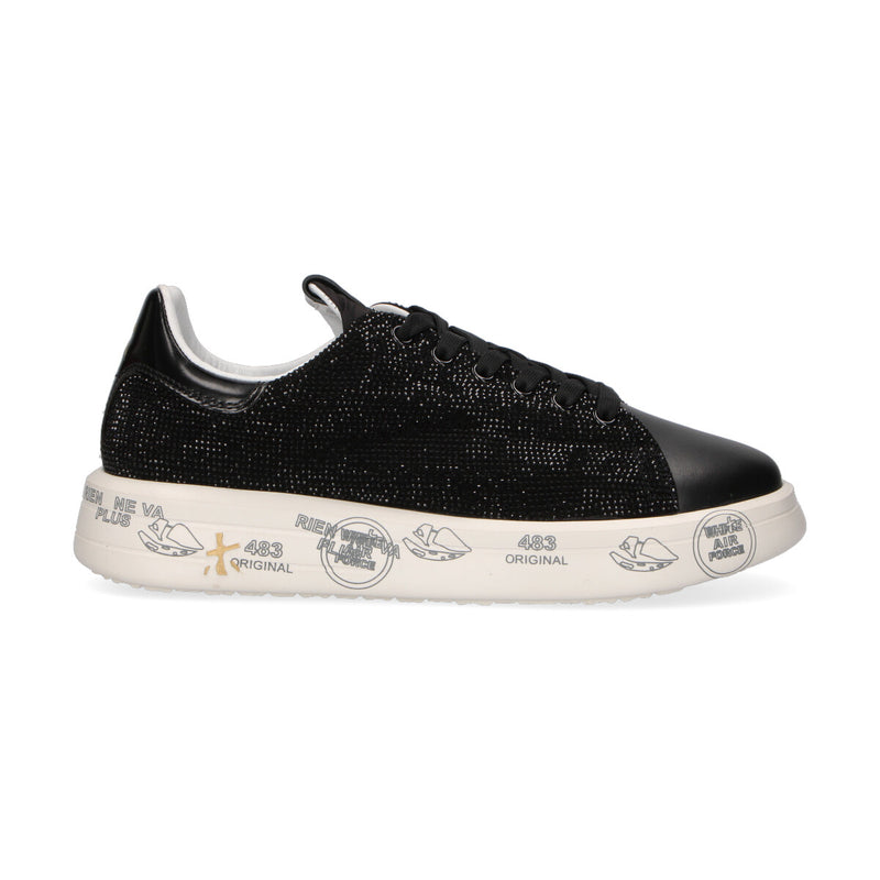 Premiata sneaker Belle pelle nylon e strass nera