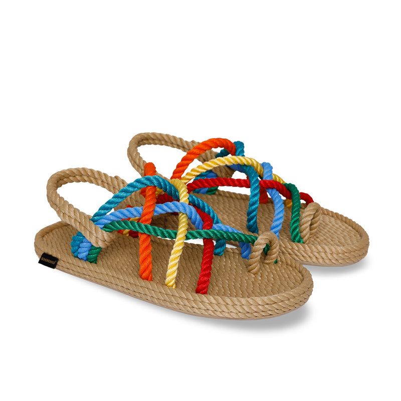 Bohonomad sandalo in corda beige e multicolor