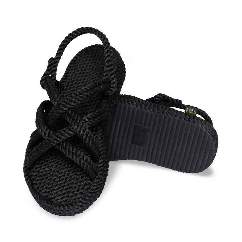 Bohonomad sandali con zeppa in corda nero