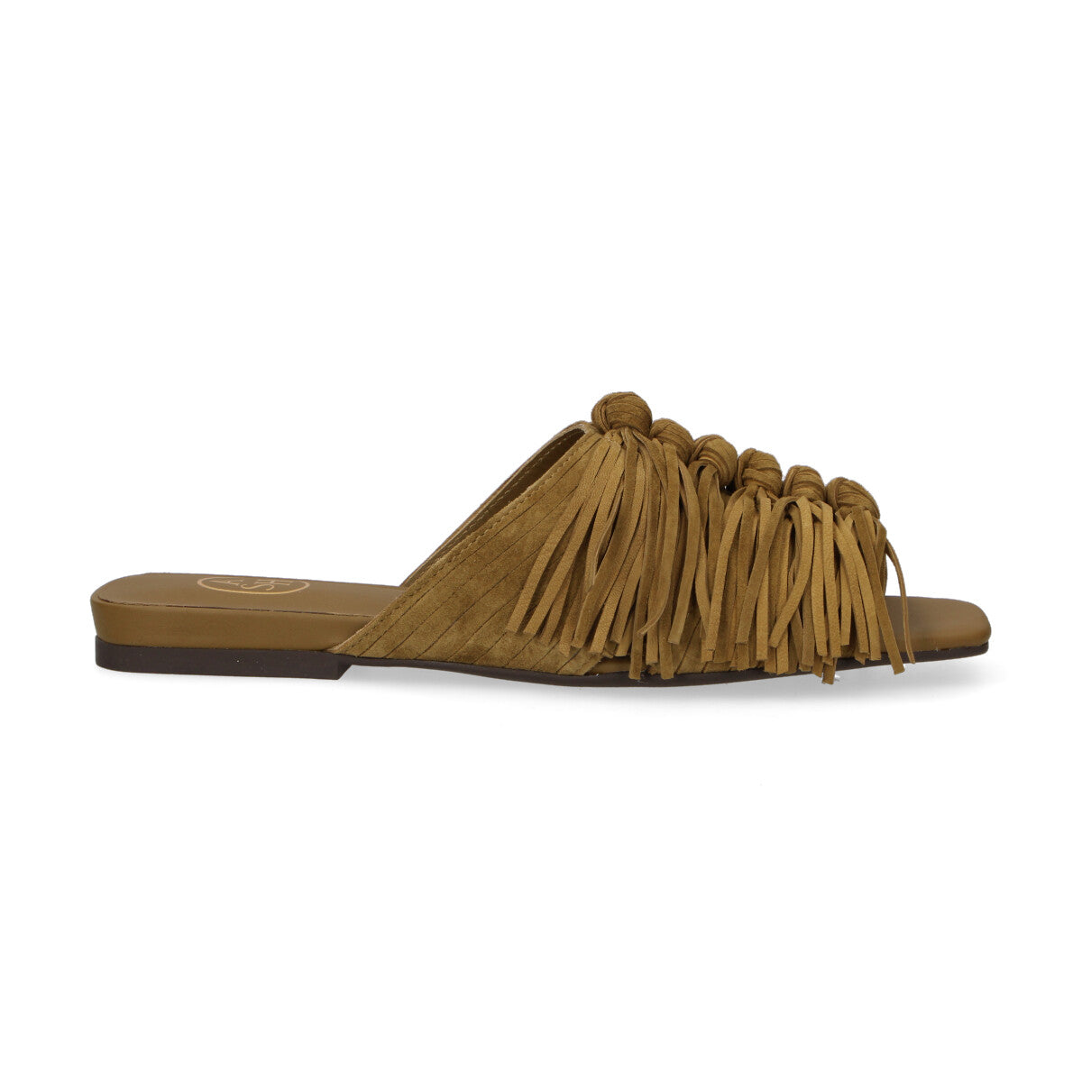 Ash ciabatta Brigitte con frange in camoscio verde