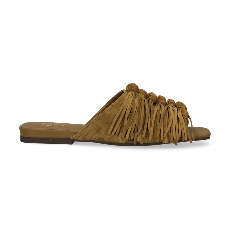 Ash ciabatta Brigitte con frange in camoscio verde