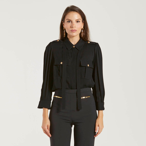Elisabetta Franchi camicia con sciarpina nera