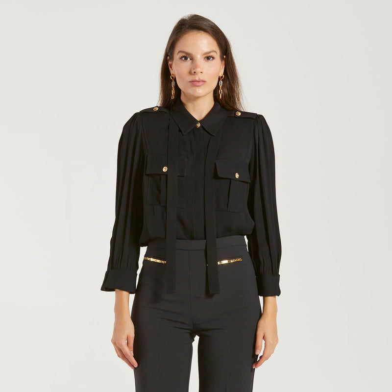 Elisabetta Franchi camicia con sciarpina nera
