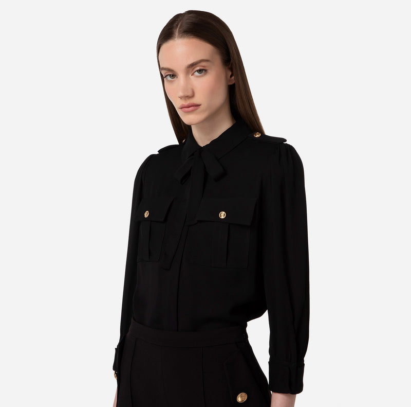 Elisabetta Franchi camicia con sciarpina nera