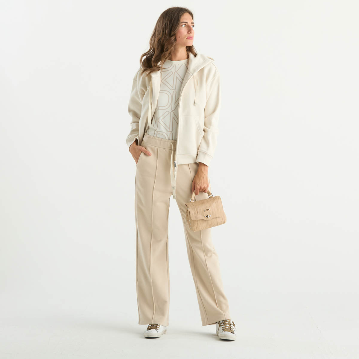 Maxmara felpa con cappuccio e zip beige