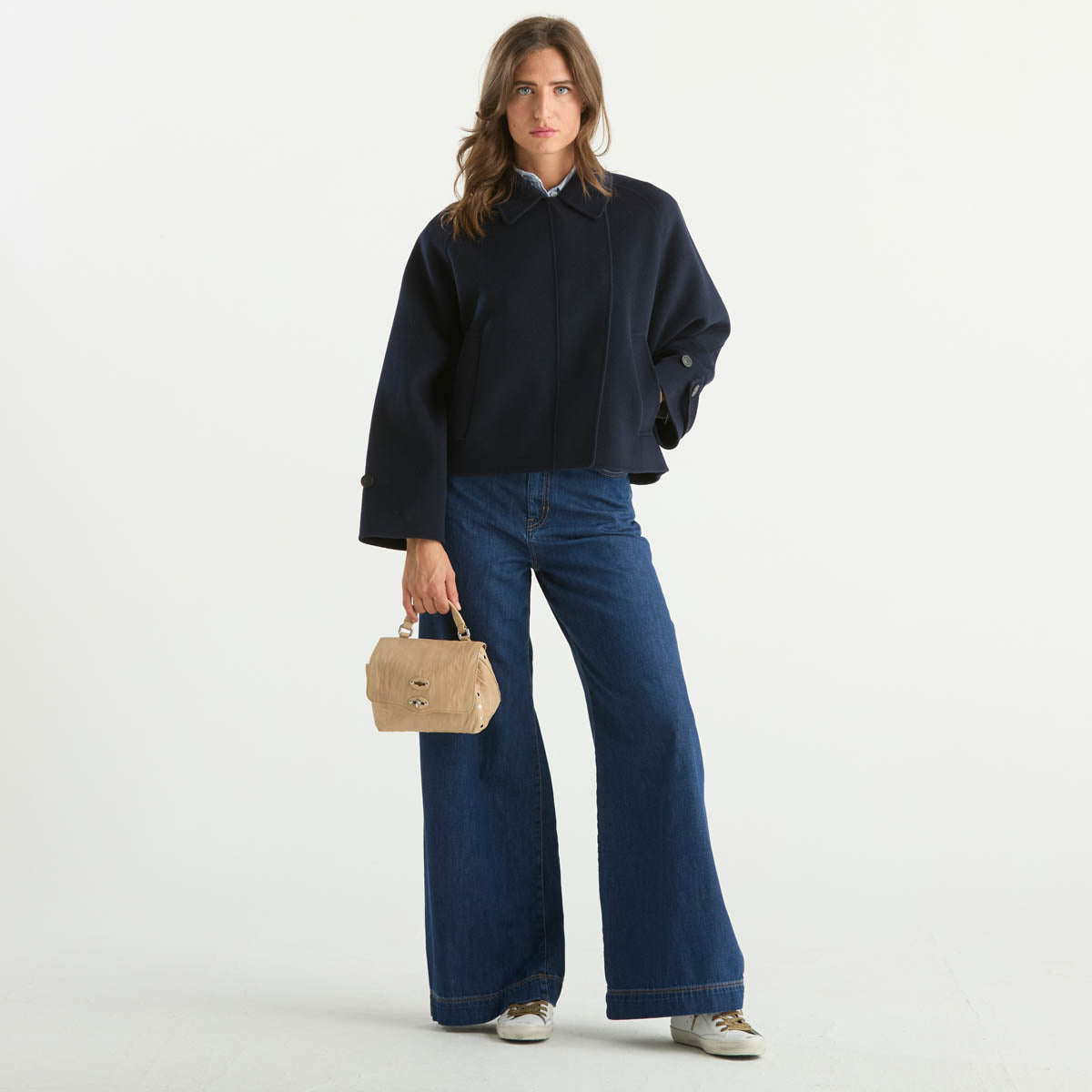 Maxmara cappotto corto in doppio drap di lana blu