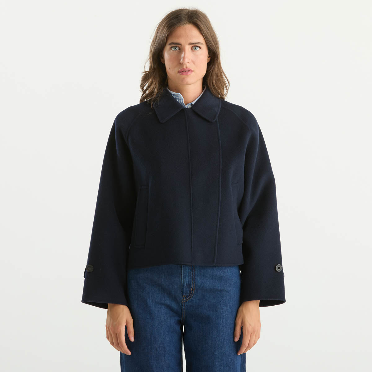 Maxmara cappotto corto in doppio drap di lana blu
