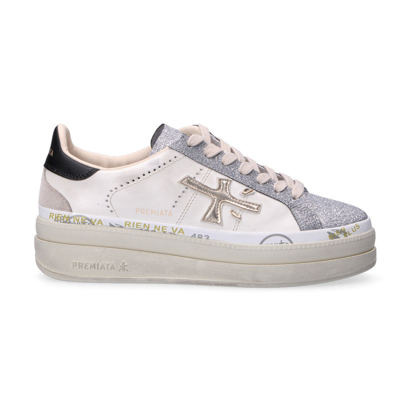 Premiata sneaker Claudia pelle bianca glitter