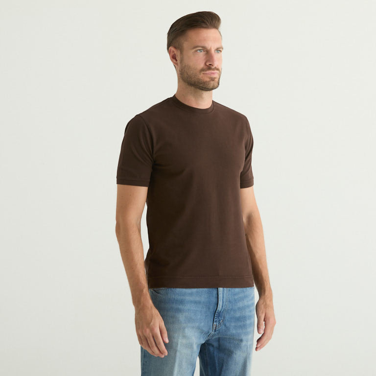 Circolo t-shirt girollo in tessuto marrone