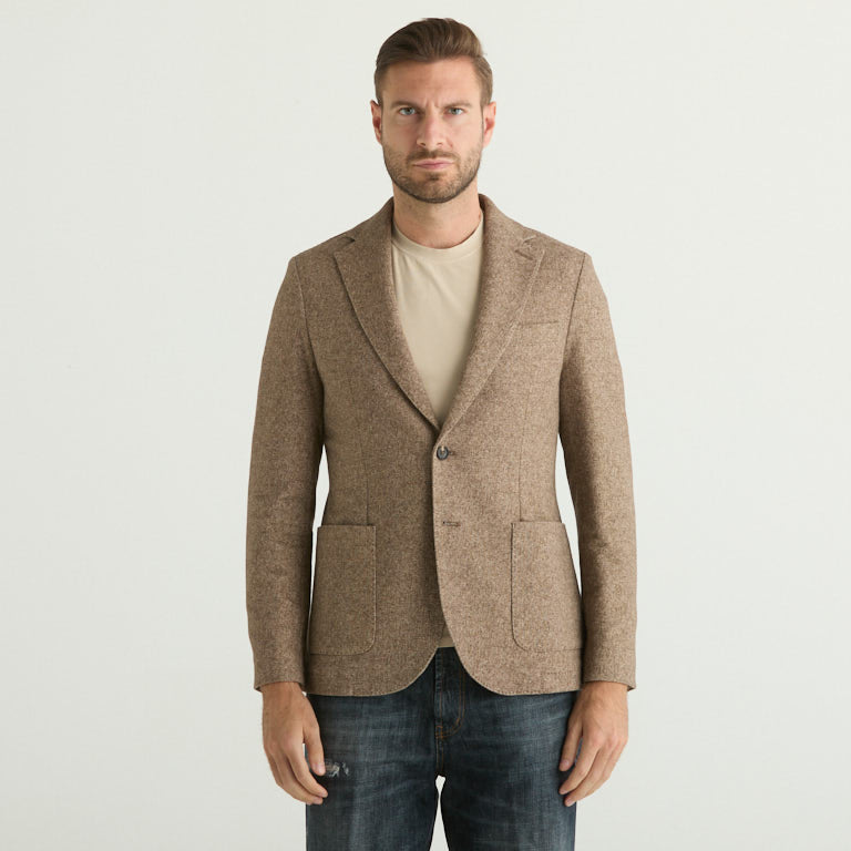 Circolo giacca monopetto in tessuto lavorato beige