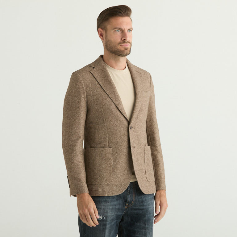 Circolo giacca monopetto in tessuto lavorato beige