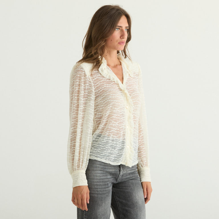 Haveone camicia in pizzo trasparente panna