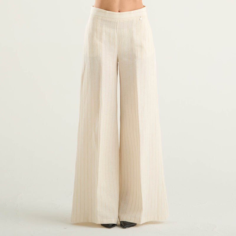 Souvenir pantalone a palazzo gessato panna