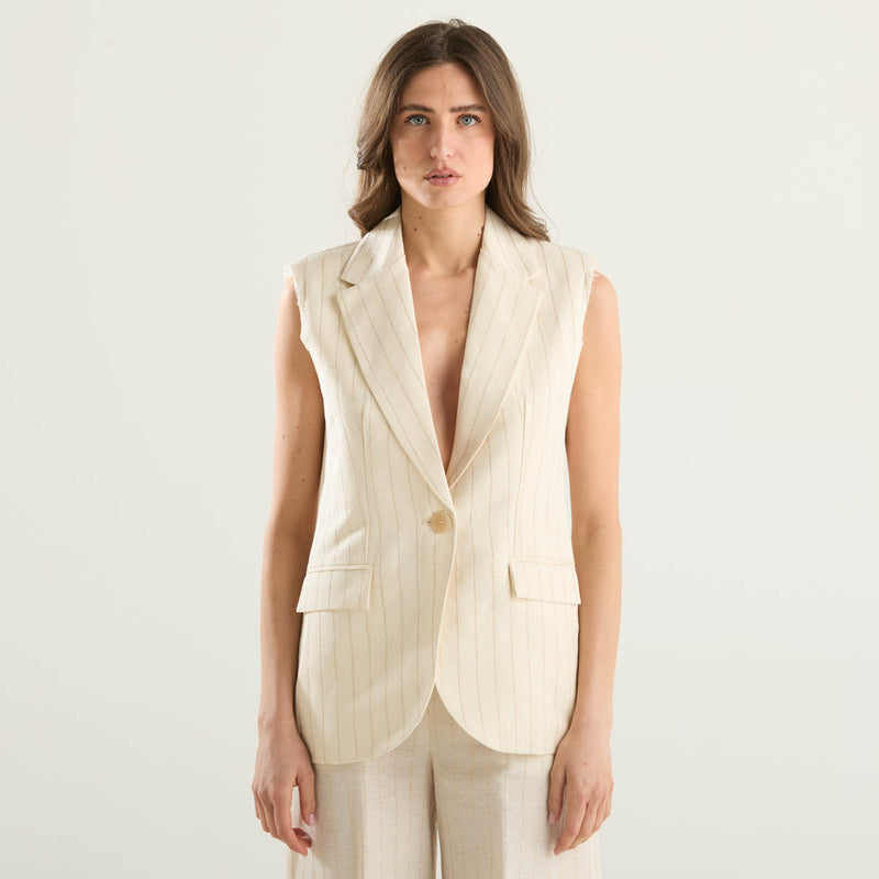 Souvenir giacca smanicata gessata panna