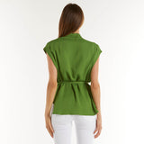 Dondup camicia smanicata in misto seta verde
