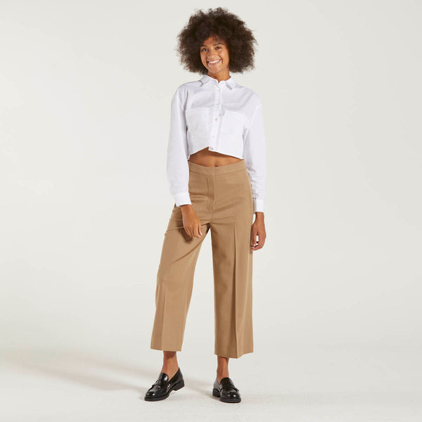 MaxMara pantalone cropped in lana cammello