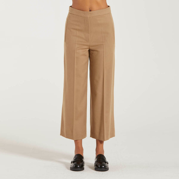 MaxMara pantalone cropped in lana cammello