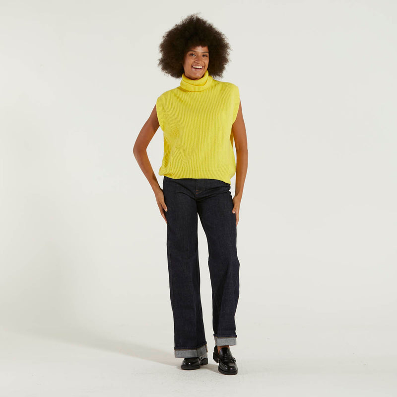 Department5 maglione smanicato collo alto giallo