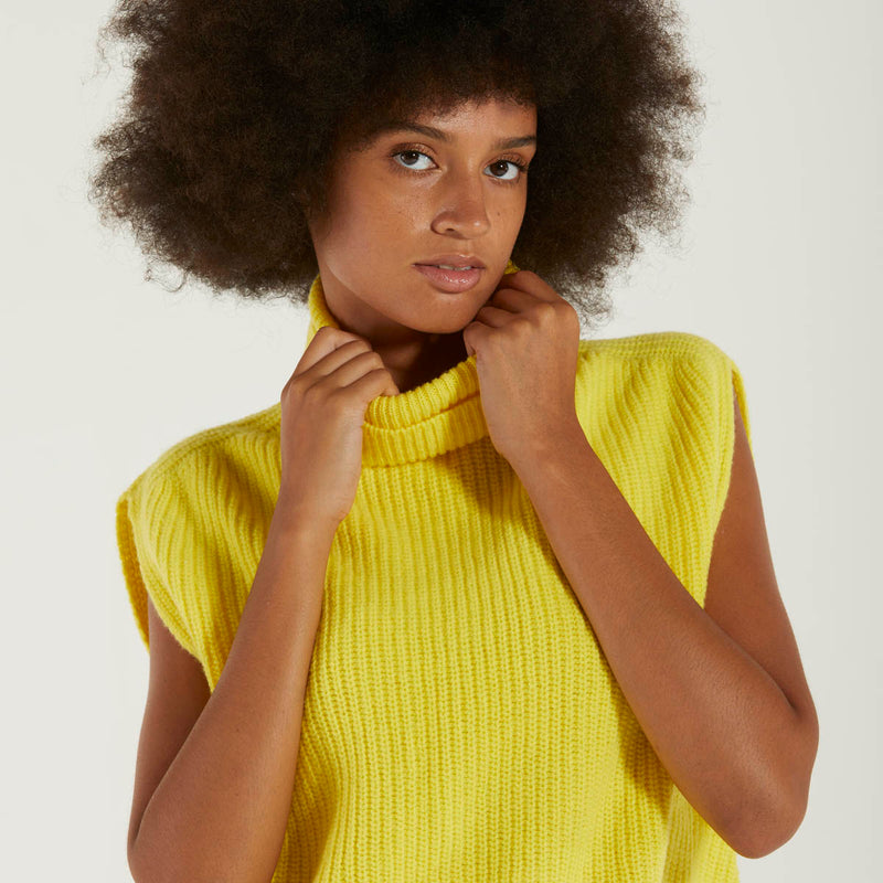 Department5 maglione smanicato collo alto giallo