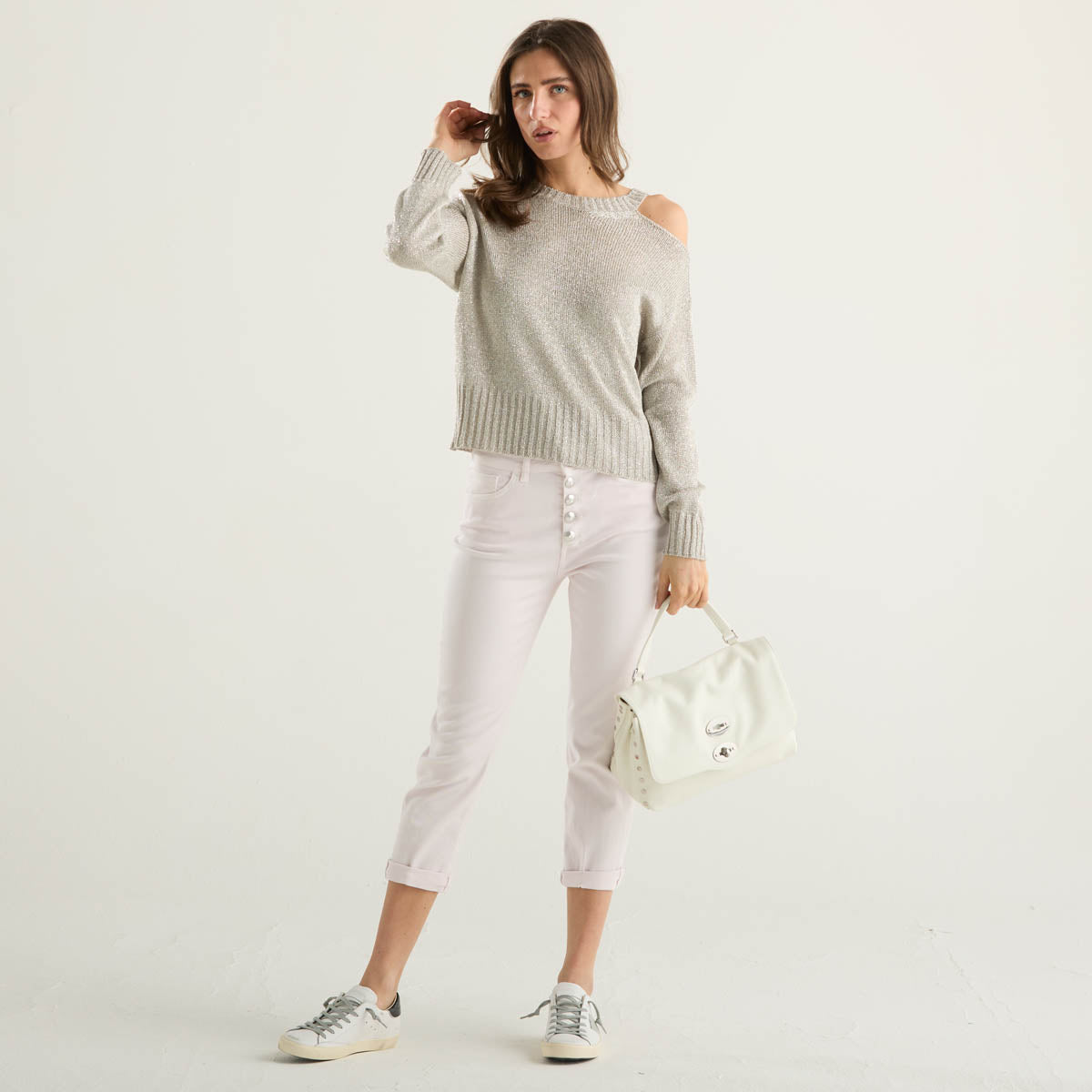 Dondup jeans Koons abbottonatura gioiello rosa