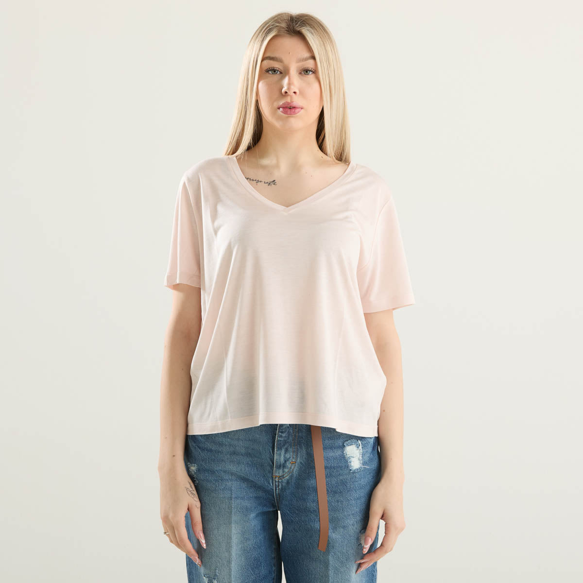 Dondup t-shirt scollo V in tessuto rosa