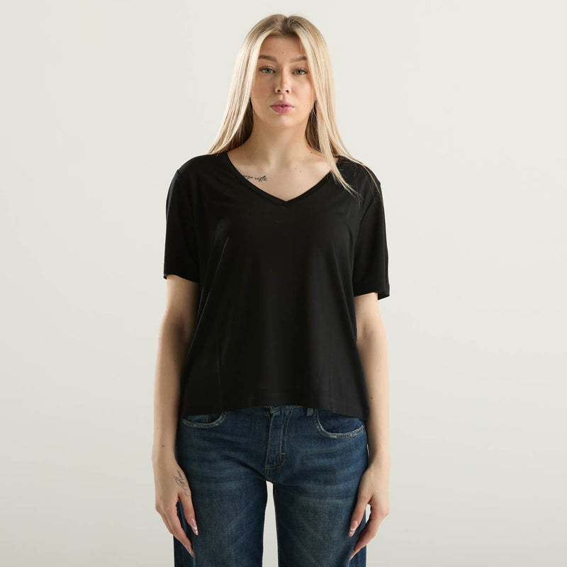 Dondup t-shirt scollo V in tessuto nera