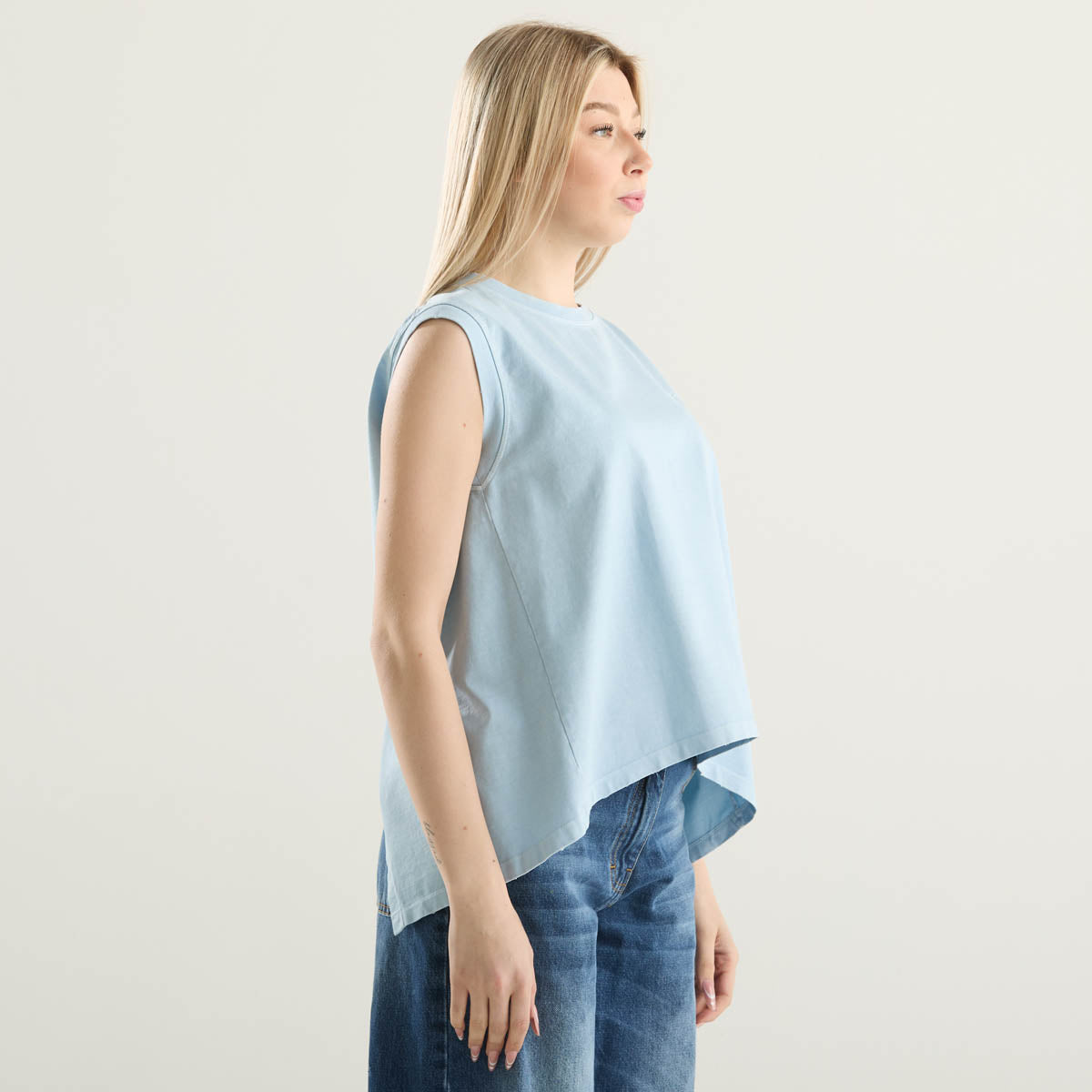 Dondup t-shirt girocollo azzurra in tessuto
