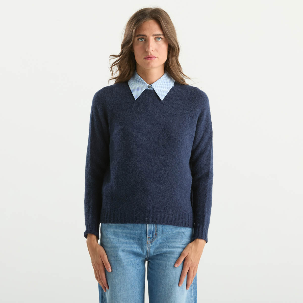 Maxmara maglione girocollo in alpaca e cotone blu