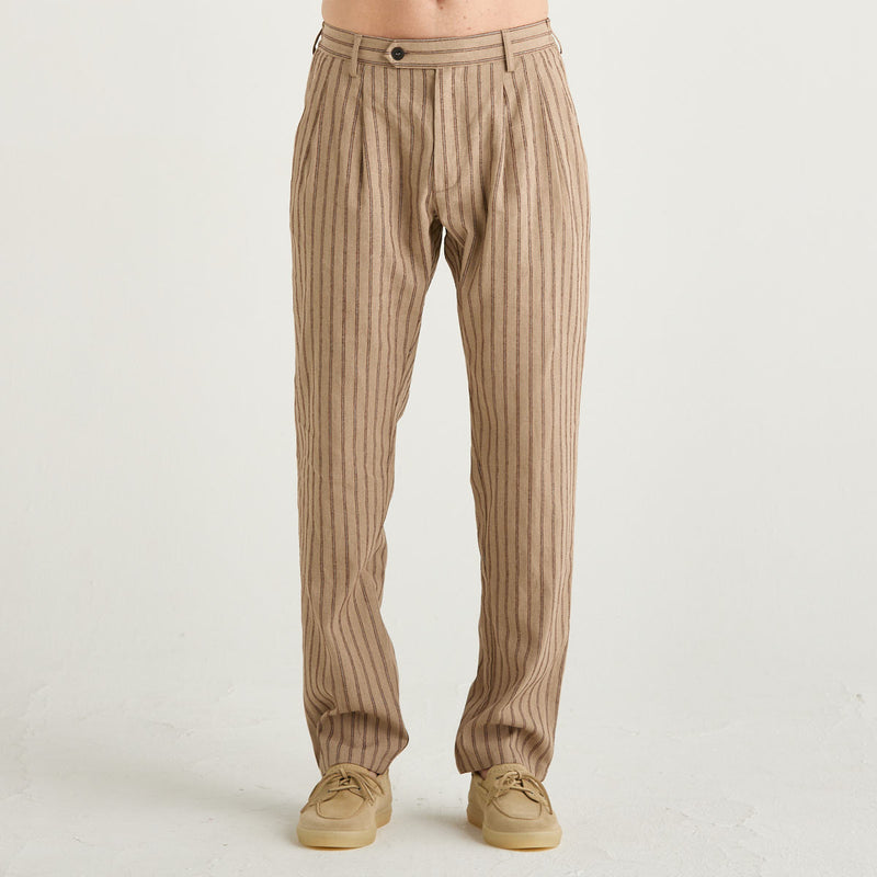 Mc2 Saint Barth pantalone in lino a righe beige