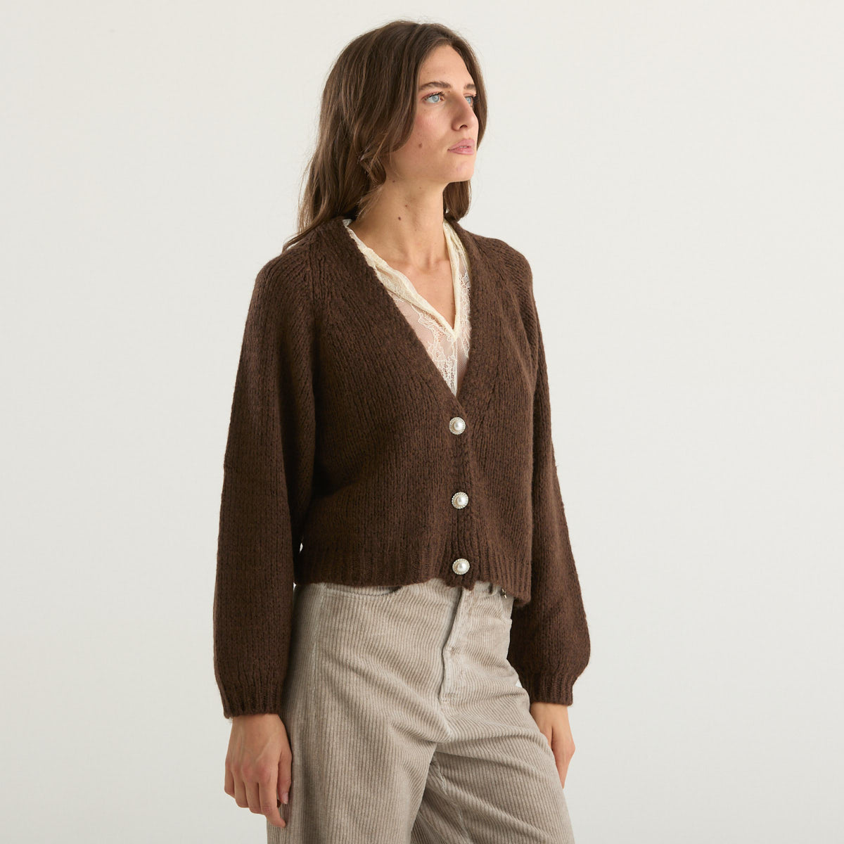 Haveone cardigan in tessuto marrone