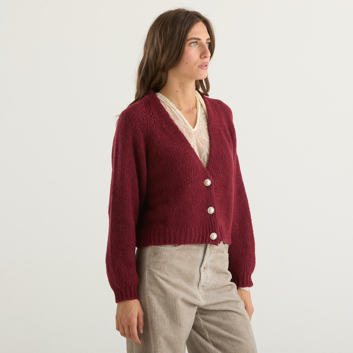 Haveone cardigan in tessuto bordeaux