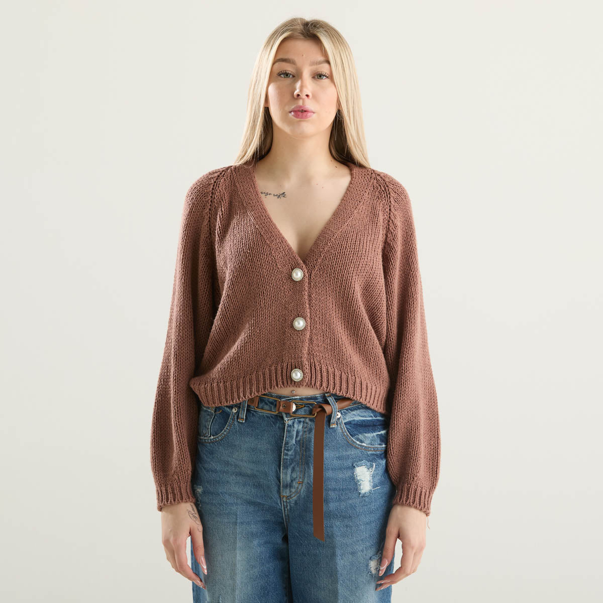 Haveone cardigan gioiello in tessuto mattone