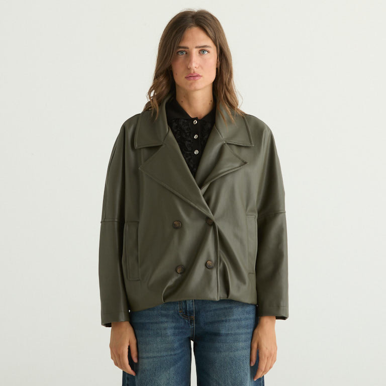 Haveone trench arricciato verde militare