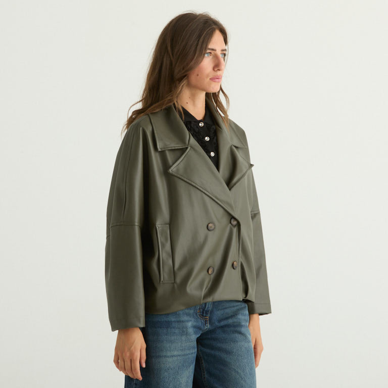 Haveone trench arricciato verde militare