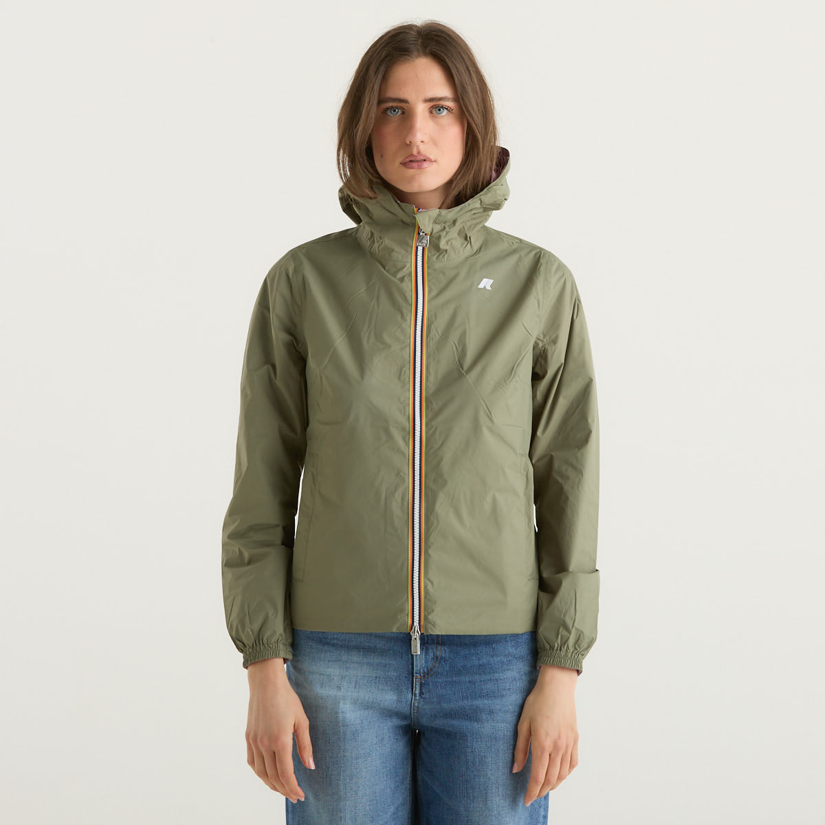 K-way giubbino corto reversibile verde e rosa