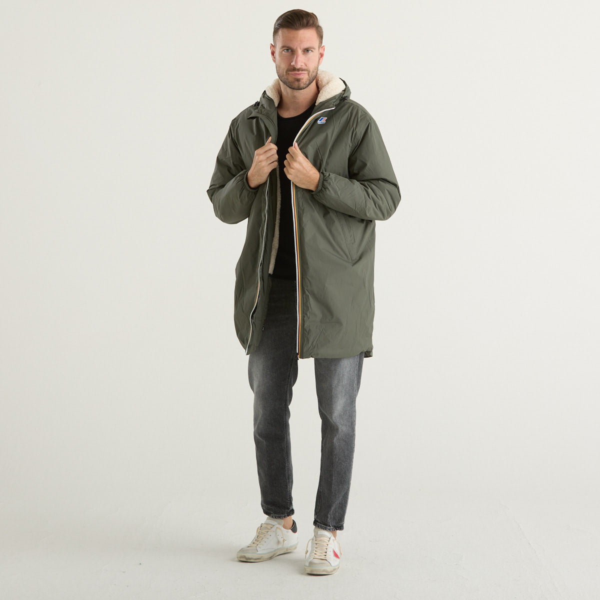 K-way giubbotto lungo con cappuccio verde