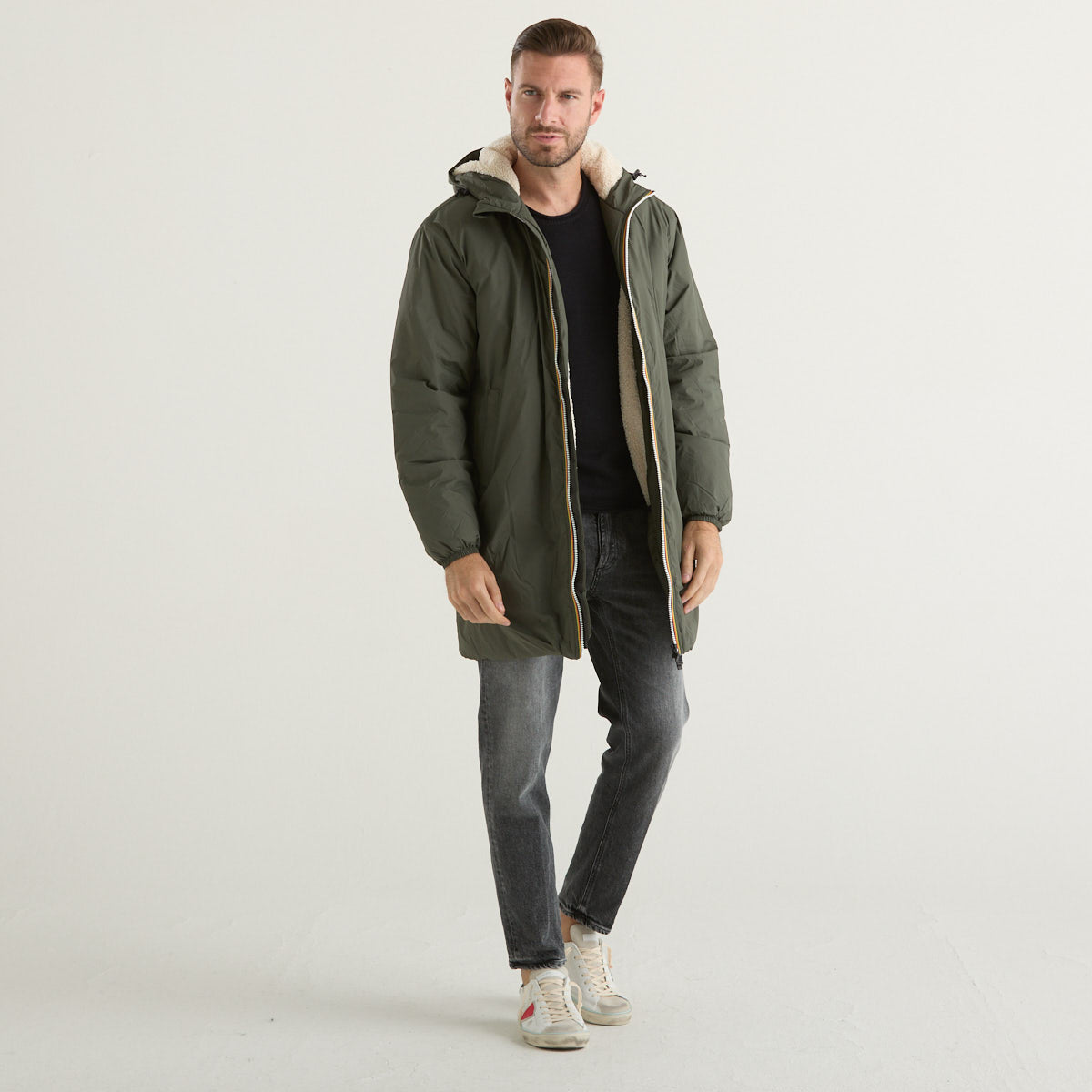 K-way giubbotto lungo con cappuccio verde