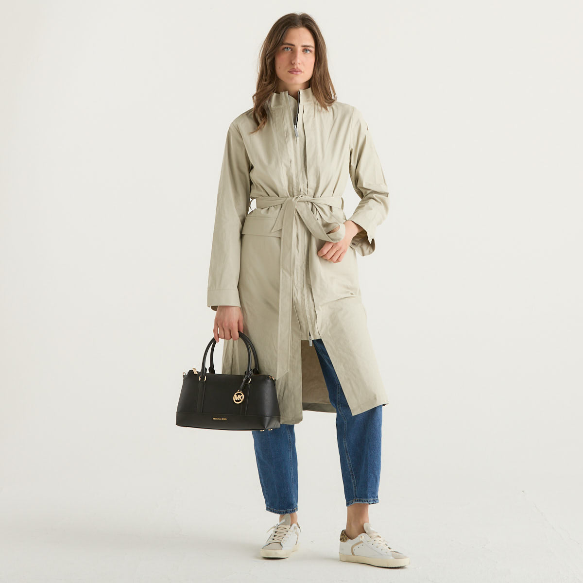 K-Way impermeabile lungo in tessuto beige