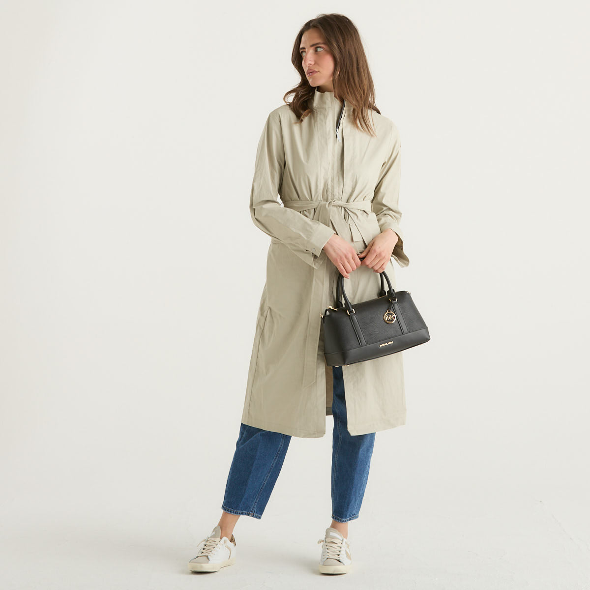 K-Way impermeabile lungo in tessuto beige