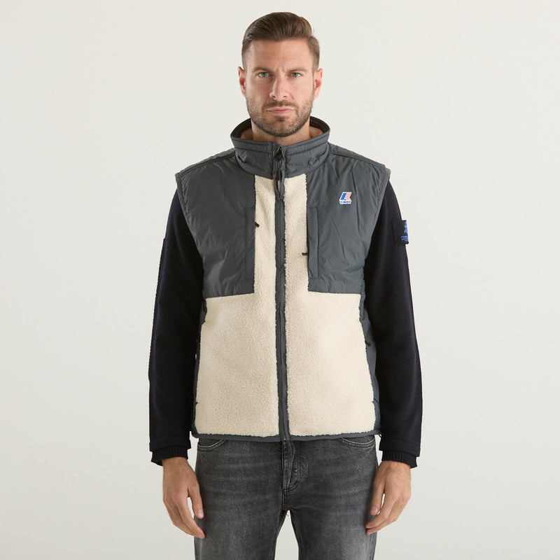 K-way gilet in sherpa grigio e panna