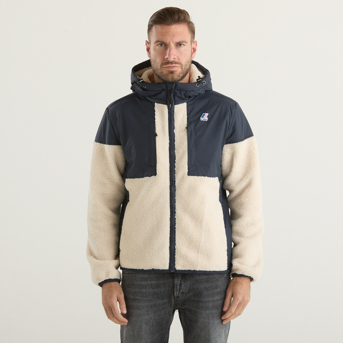 K-way giubbotto in sherpa con cappuccio blu