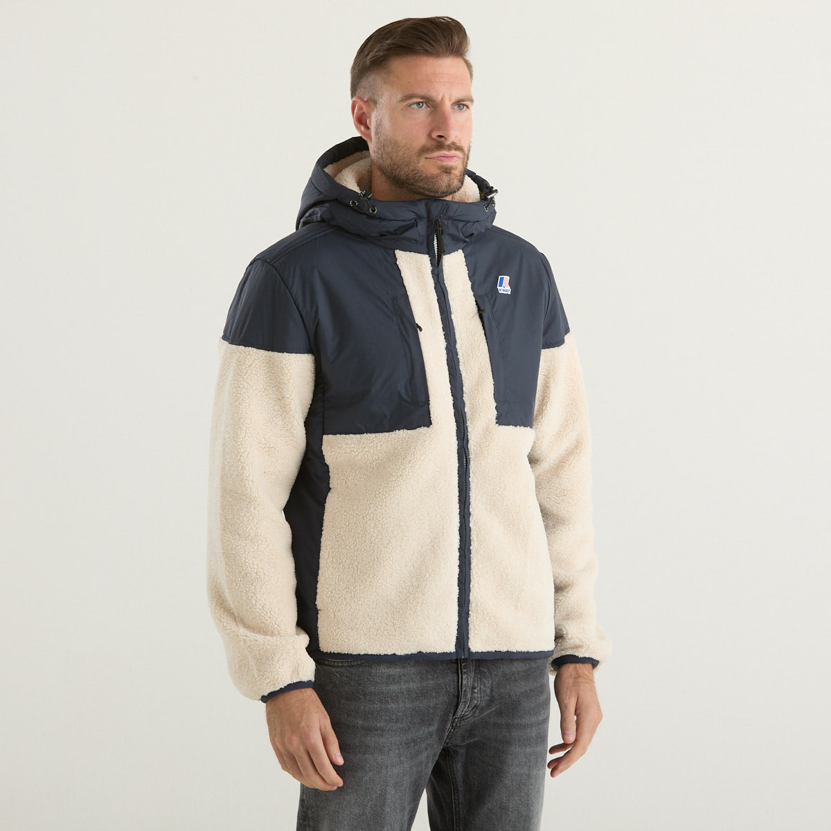 K-way giubbotto in sherpa con cappuccio blu