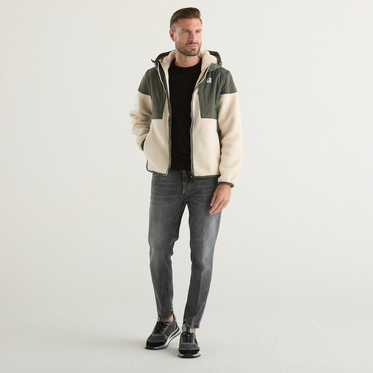 K-way giubbotto in sherpa con cappuccio verde