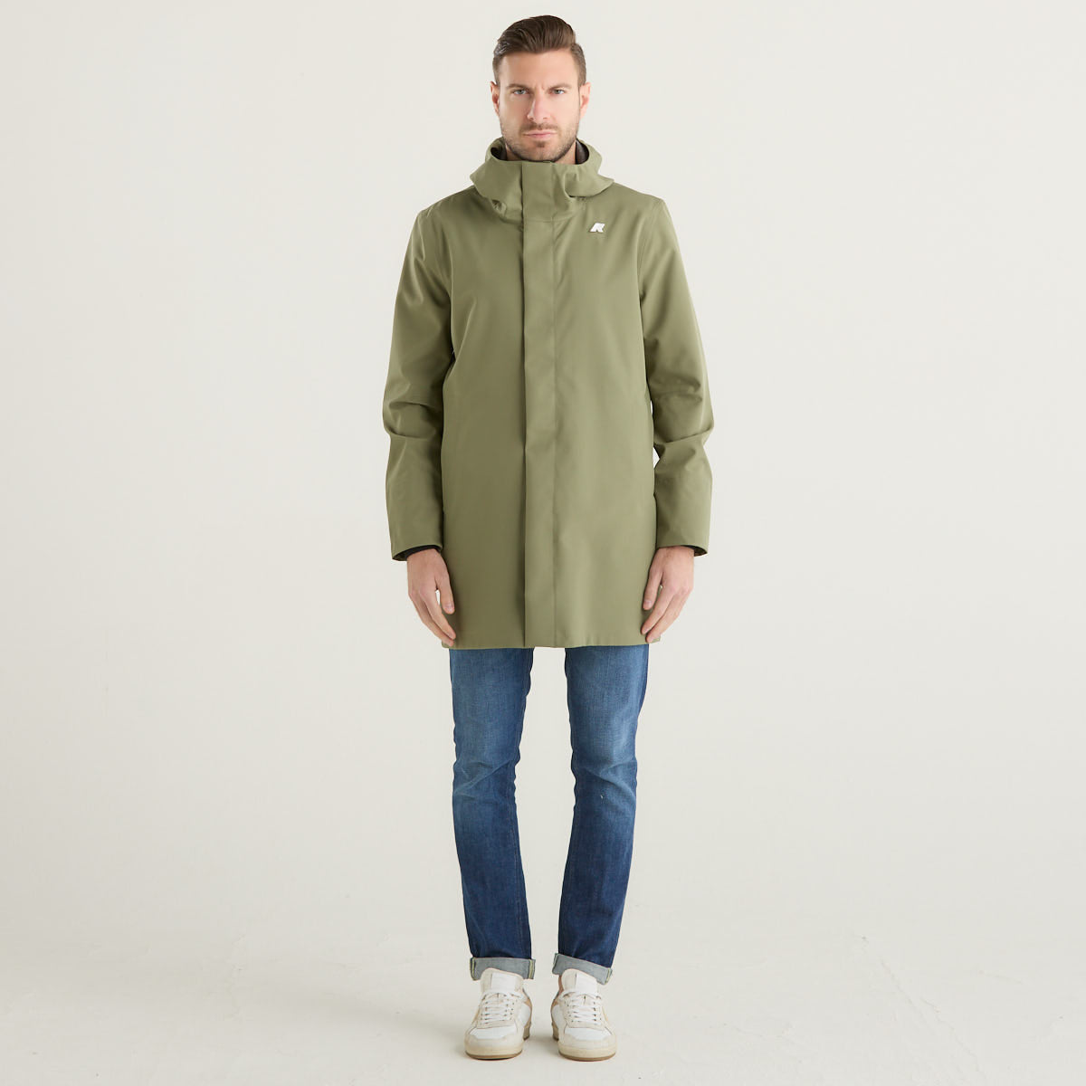 K-way impermeabile lungo in tessuto verde