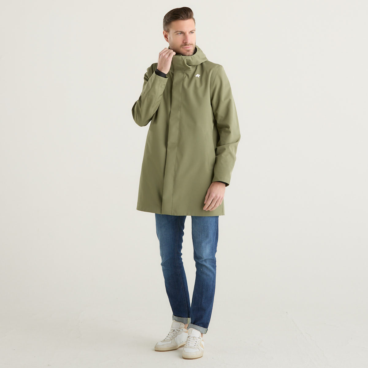 K-way impermeabile lungo in tessuto verde