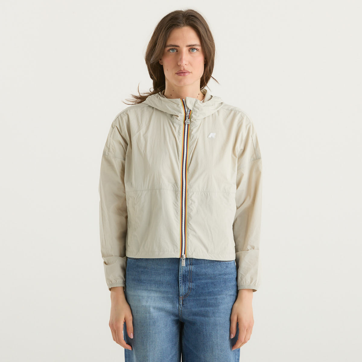 K-way antivento con cappuccio beige