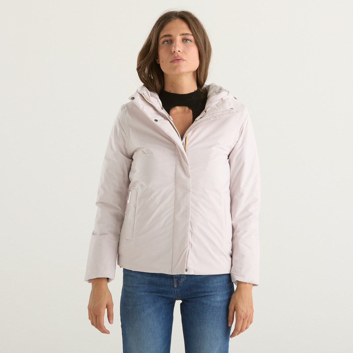 K-way giubbino corto con cappuccio rosa cipria