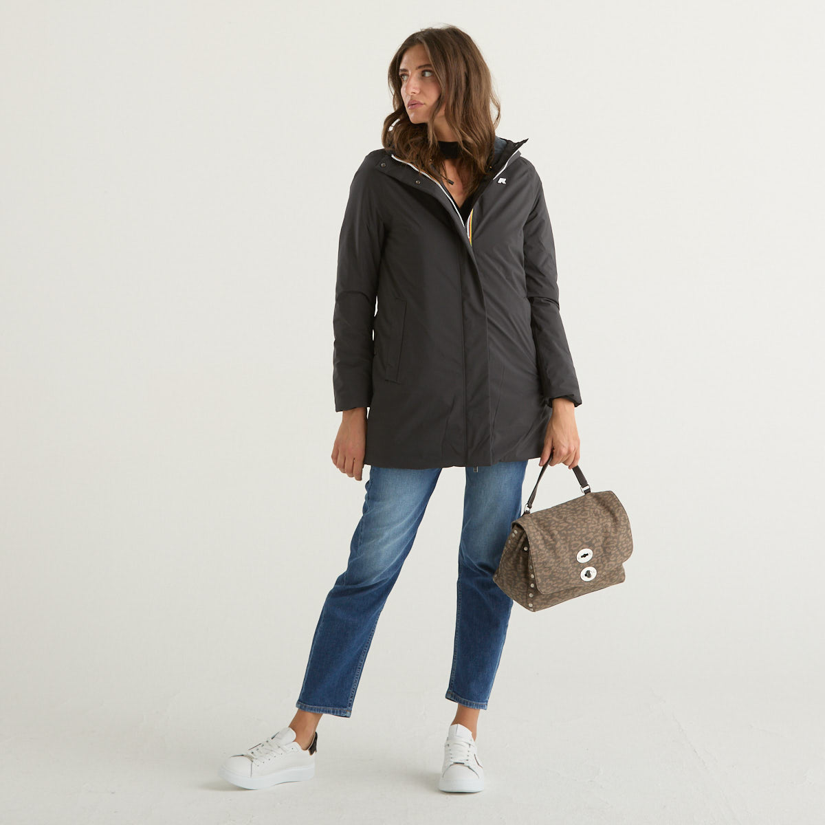 K-way giubbotto lungo con cappuccio nero