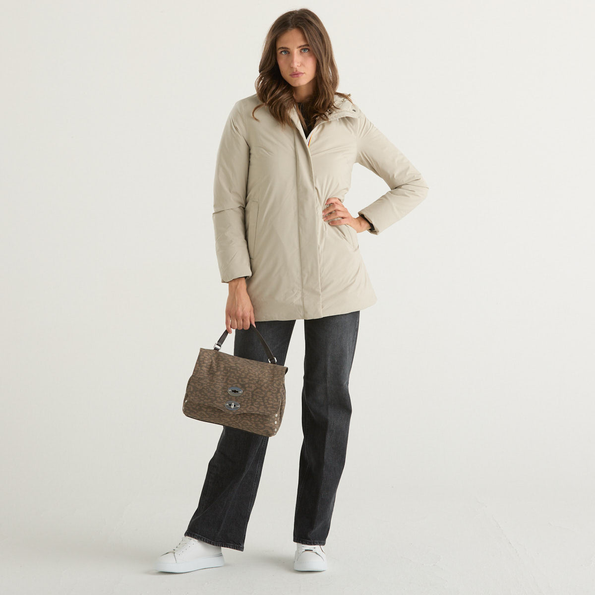 K-way giubbotto lungo con cappuccio beige