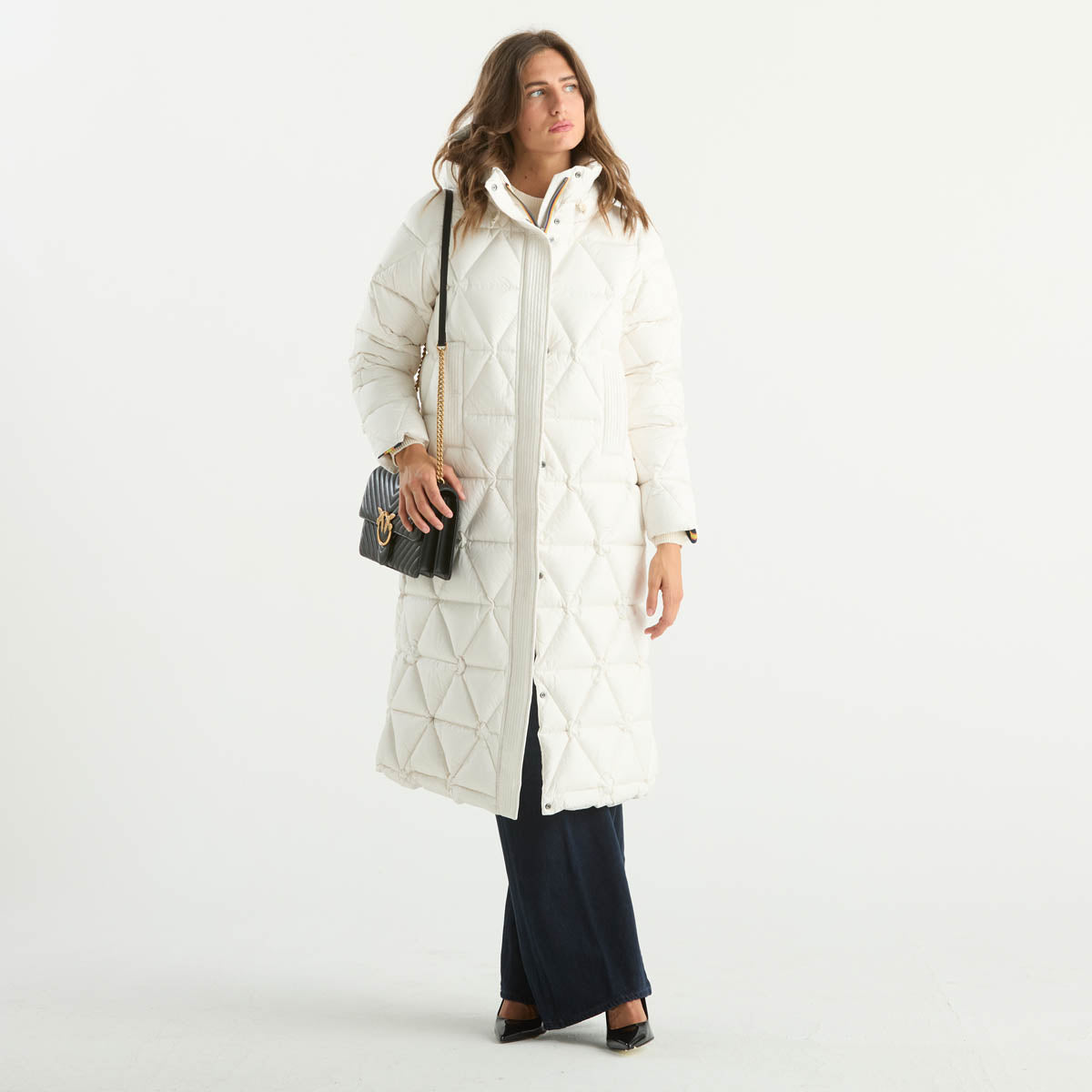 K-way giubbotto lungo trapuntato in tessuto panna